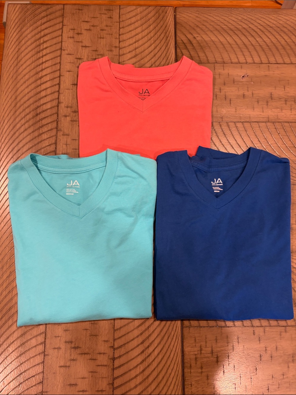 Men’s V-Neck Tee in Coral, Aqua, and Royal Blue - 3-Pack